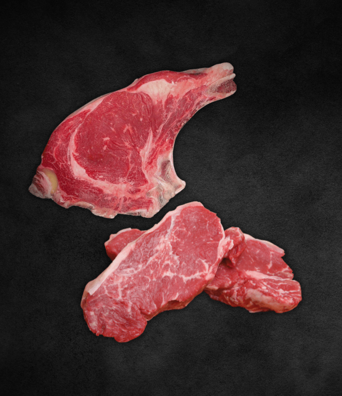 Una Costata da 500g e una Tagliata da 500g di Limousine, carne pregiata e marezzata di Corte Preziosa.