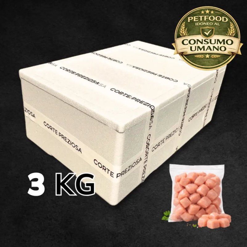 Box 3 Kg Pollo - No Antibiotici con bocconcini di pollo naturali per pet food Corte Preziosa.
