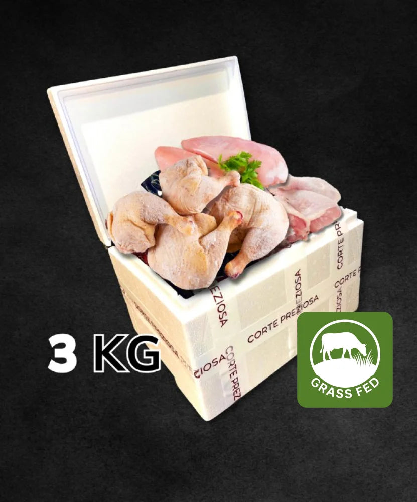 Box pollo 3 Kg - 1 Kg Cosce, 1 Kg di Petto e 1 Kg di Ali Grassfed - CORTE PREZIOSA